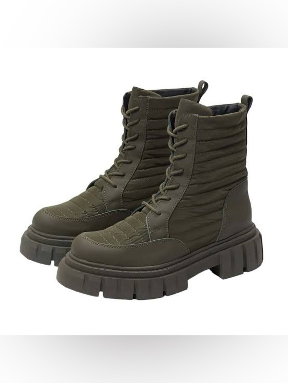 Sam Edelman Olympia Quilted Olive Green Lace-Up Platform Combat Boots Size 9
